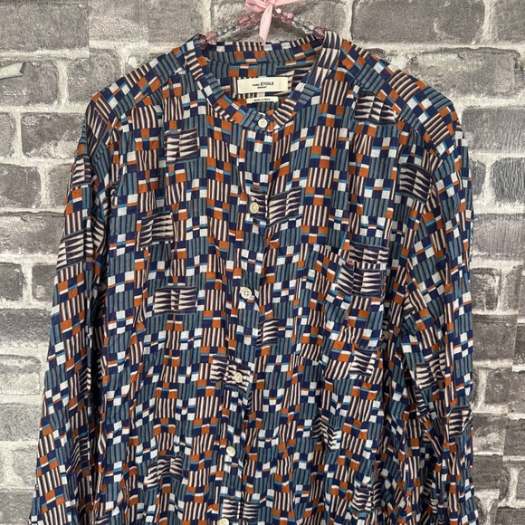 Isabel Marant Etoile Nahla Printed Blouse geometric button down shirt top blue - Picture 3 of 12